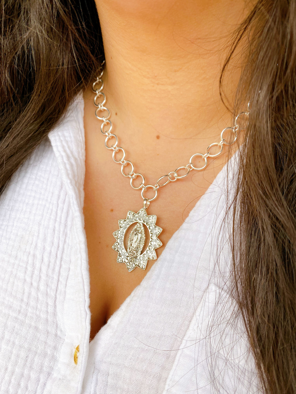 VSA Necklace - The Betty with Divine Luxury Medallion- Silver